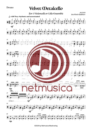 "Velvet Metalcello" für Cello-Trio (Cello-Ensemble) und Drums (PDF) – Bild 4