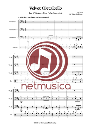 "Velvet Metalcello" für Cello-Trio (Cello-Ensemble) und Drums (PDF) – Bild 2