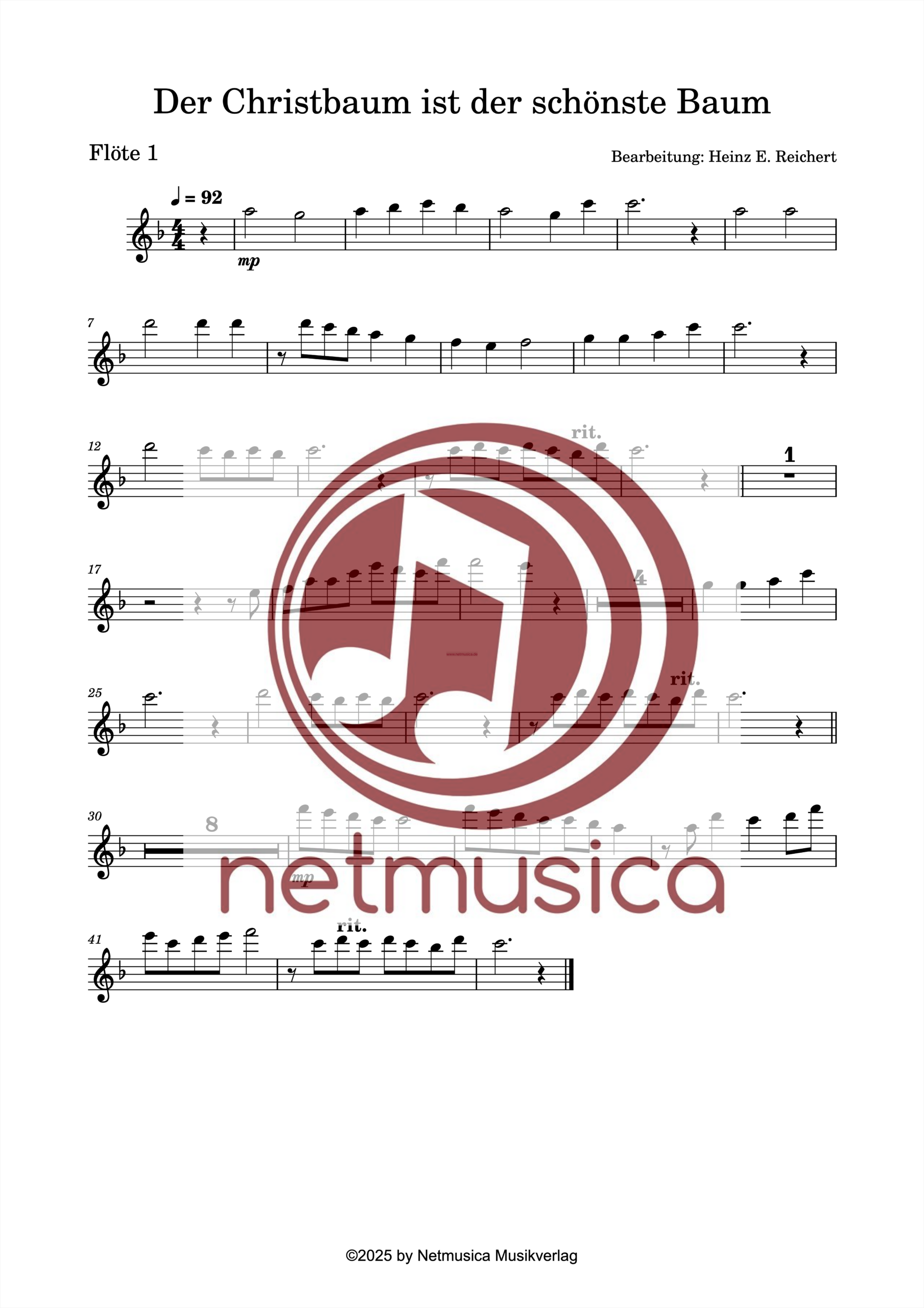 "Der Christbaum ist der schönste Baum" für Flötenquartett – Bild 3