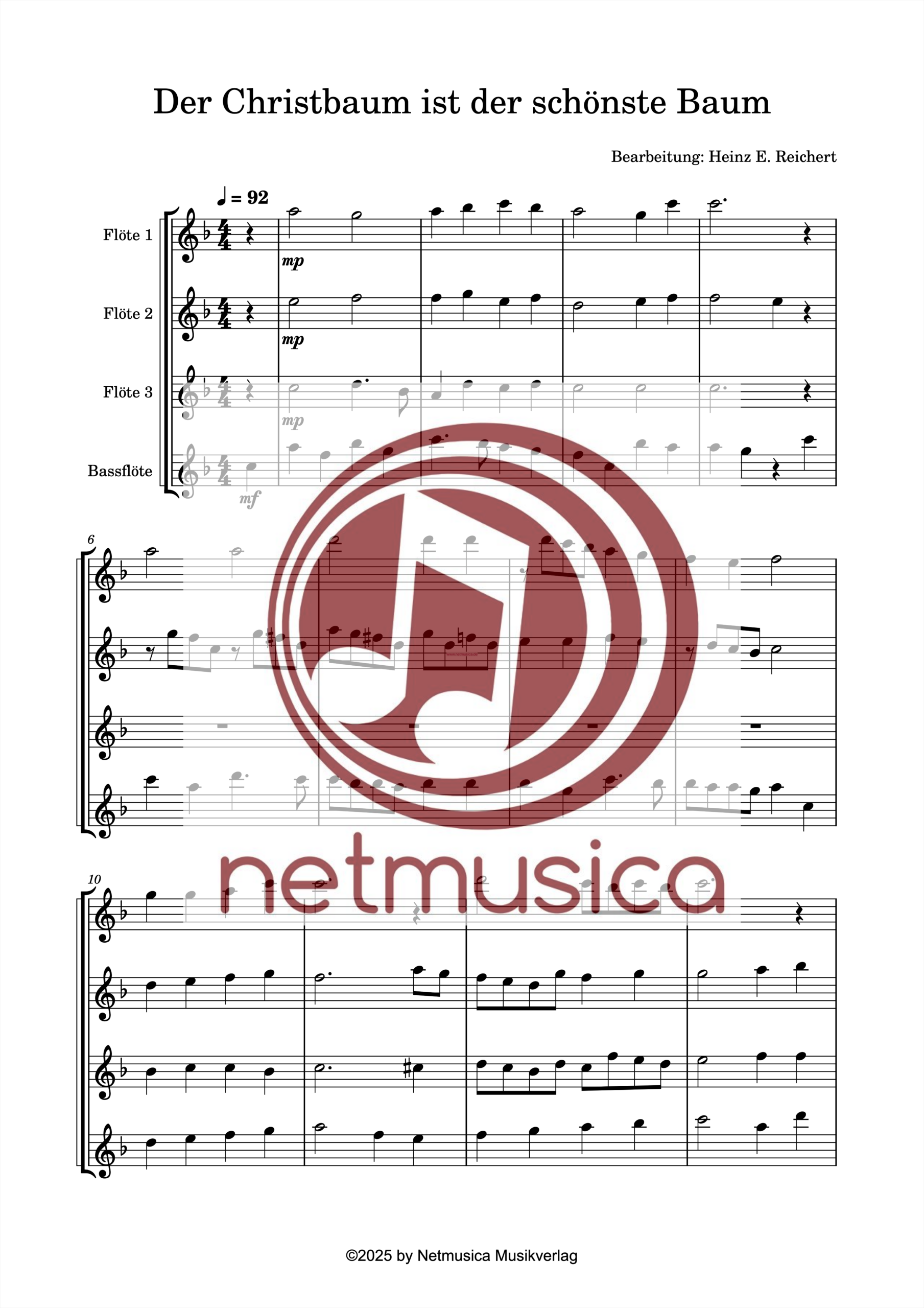 "Der Christbaum ist der schönste Baum" für Flötenquartett – Bild 2